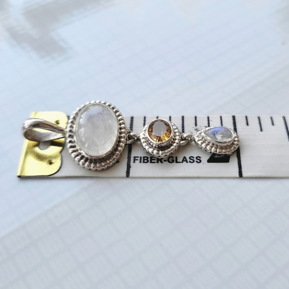 Vtg set | Citrine and rainbow moonstone sterling silver earrings & pendant - Picture 12 of 13